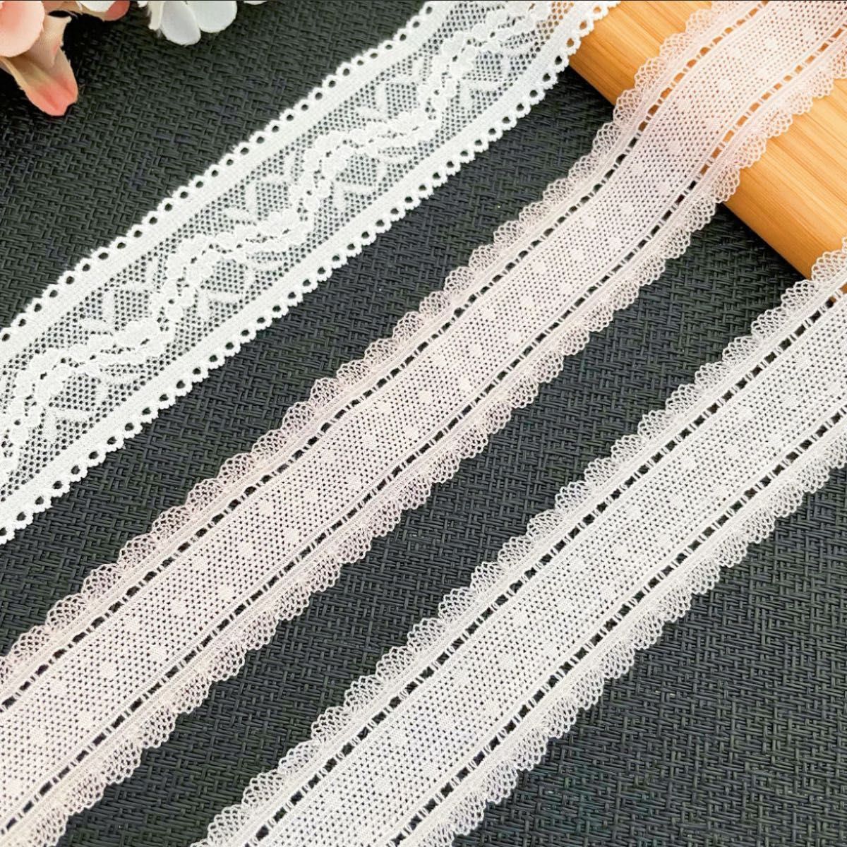 L775【ラスト合計25m】繊細な刺繍両山ストレッチレースリボン　白