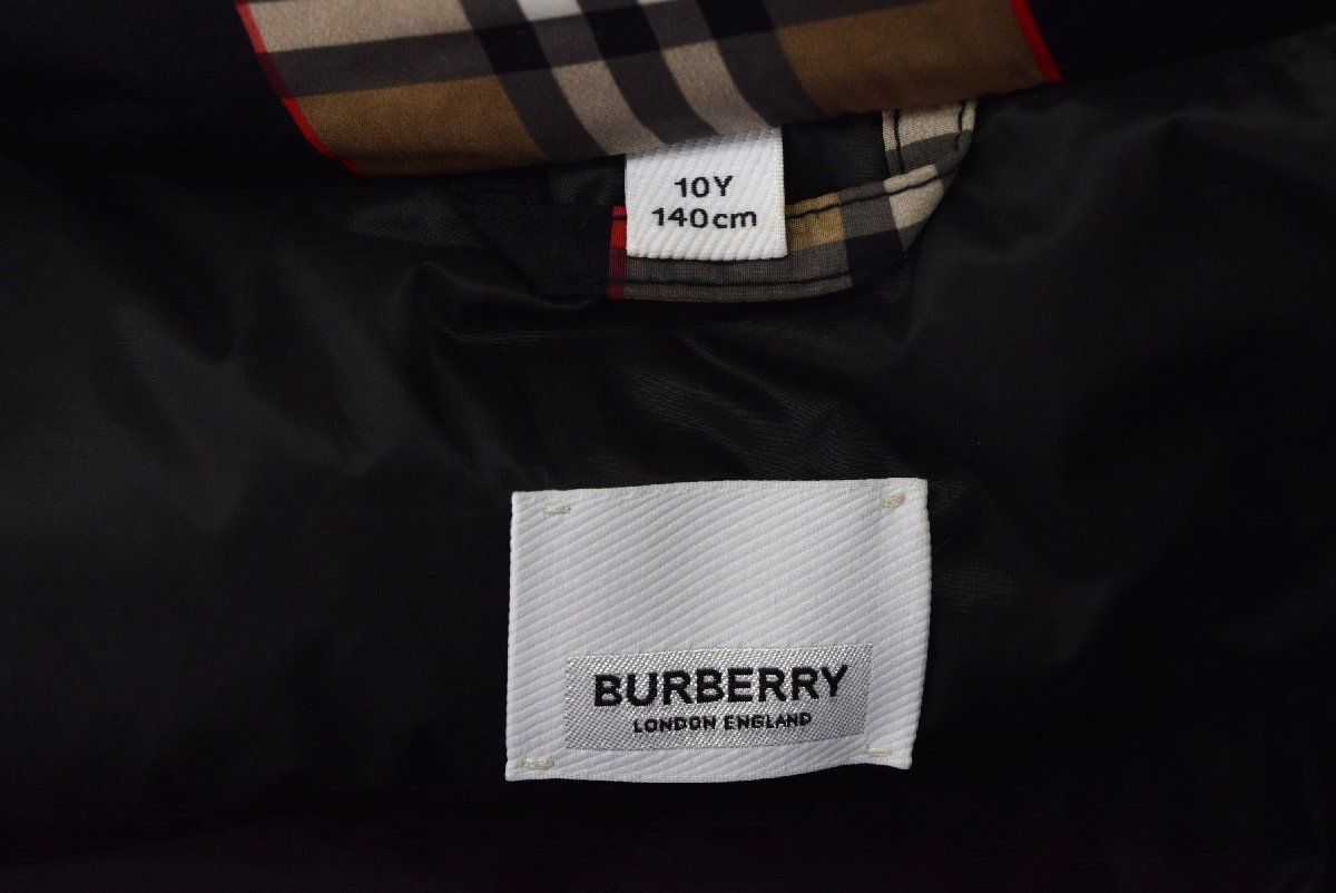 1265-23Q0162★ バーバリー BURBERRY 美品★キッズ 140/10歳　ダウンベスト　黒茶チェック柄 フード付き_画像6