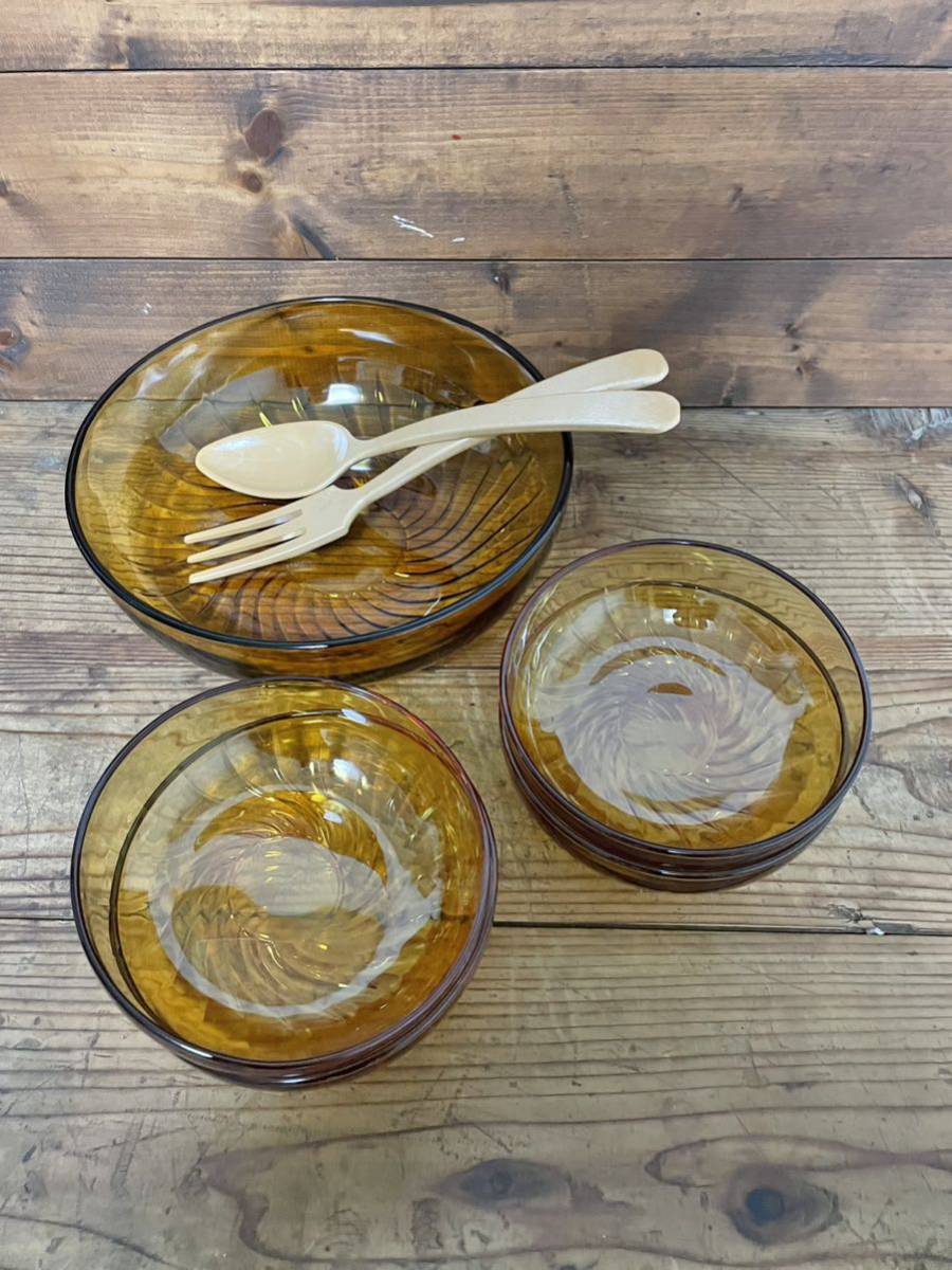  Vintage Showa Retro amber glass salad bowl small bowl 