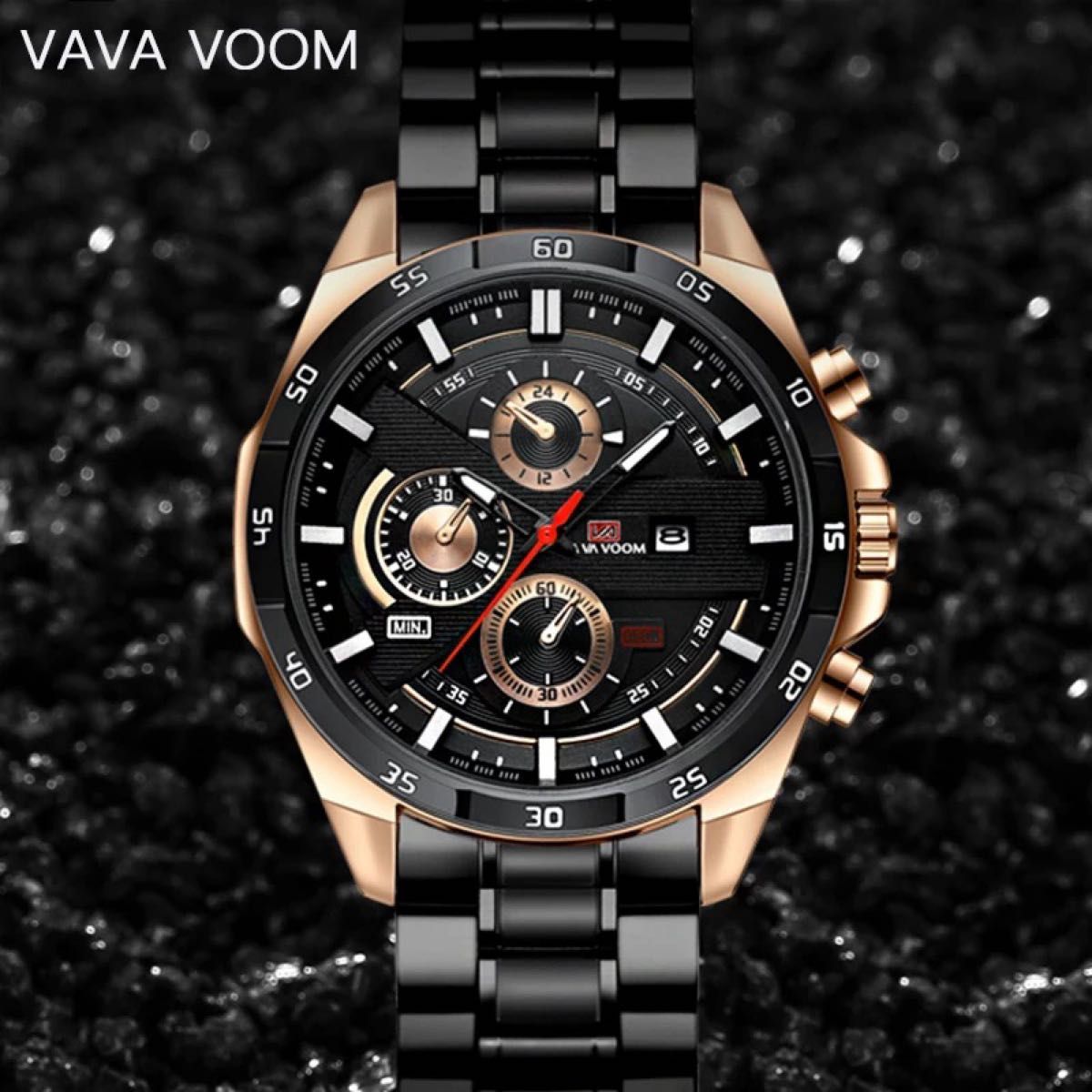 新品 VA VA VOOM ファッションデザインメンズウォッチ ブラックフェイス 腕時計