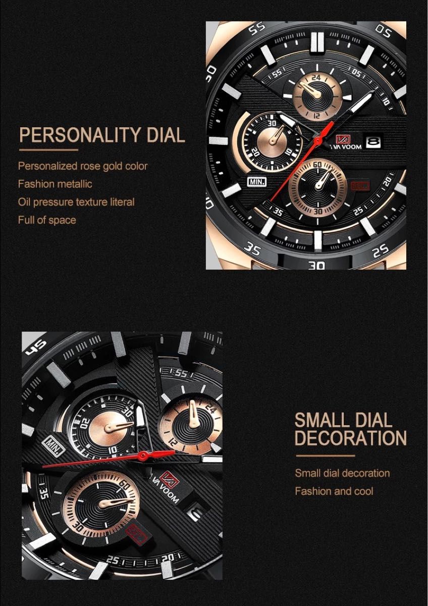 新品 VA VA VOOM ファッションデザインメンズウォッチ ブラックフェイス 腕時計