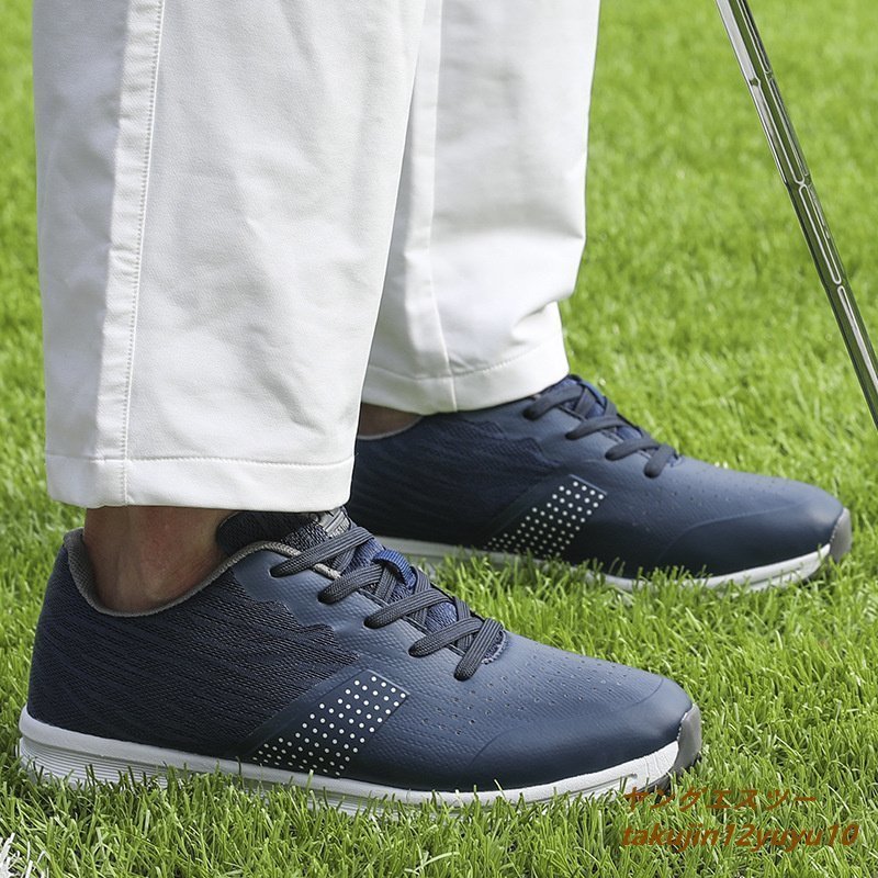 新品 ゴルフシューズ スポーツシューズ アウトドア 運動靴 ウォーキング 軽量 フィット感 幅広い 防水 防滑 耐磨 弾力性 ネイビー 26.5cm_画像4