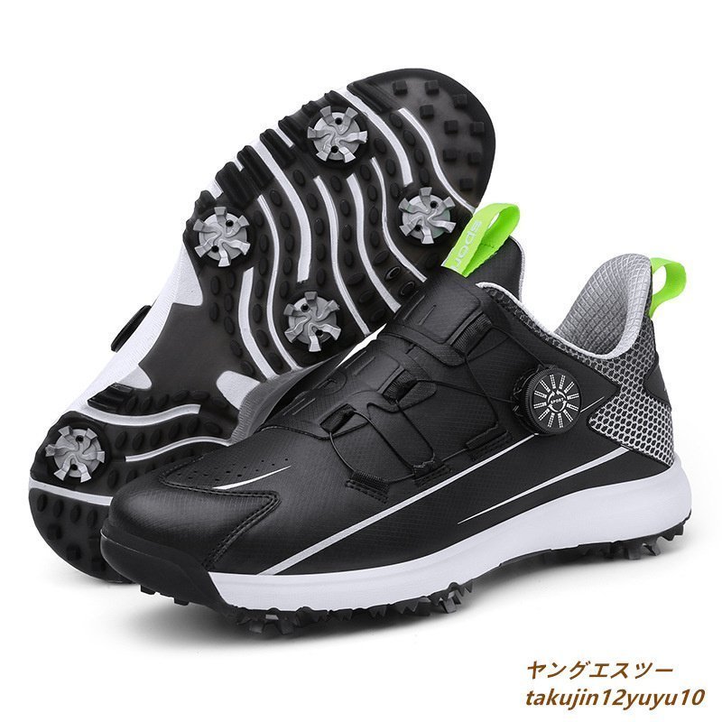 【予約販売】本 防水 軽量 メンズ スニーカー 運動靴 ダイヤル式 ゴルフシューズ 正規品★高級 耐久性 26.0cm 黒系 スポーツシューズ フィット感 幅広 4E 26.0cm