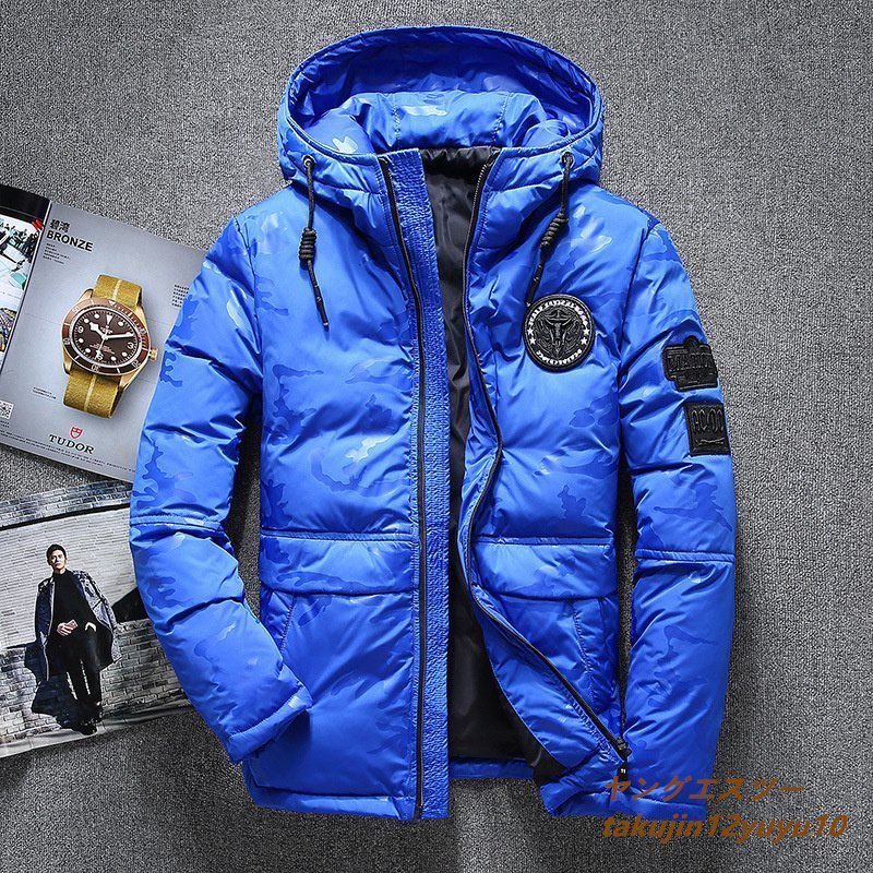 新品特売 メンズ ダウンジャケット 冬 スキーウェア ダウンコート 正規品 ワッペン付き 迷彩柄 ブルゾン アウトドア 防風防寒 ブルー M_画像1