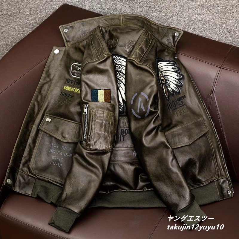 定価30万* 最上級 フライトジャケット 正規品ma-1 ライダース 皮ジャン新品 イタリアンレザー Tuscany本革バイクウェア 最豪華ブルゾン XL_画像4