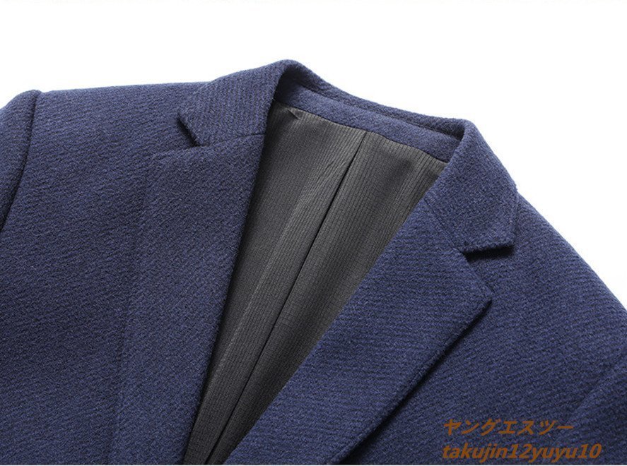 超美品 ウール テーラードジャケット メンズ ブレザー 高級品 セレブ*WOOL カシミヤ混 紳士スーツ 柔らか アウター 細身 二色 ネイビー XL_画像4