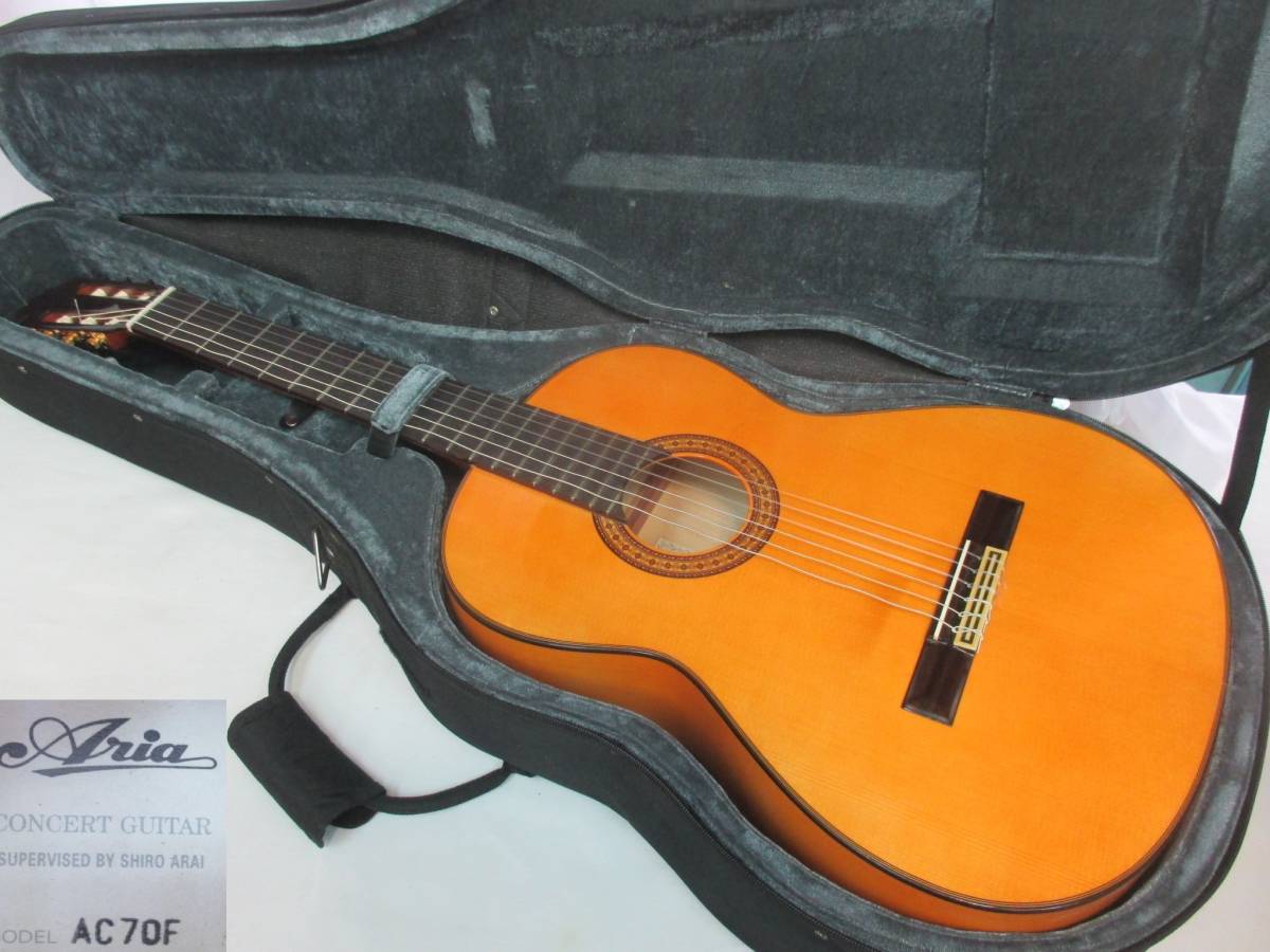 クラギ-E10◆Ariaアリア AC70FフラメンコギターCONCERT GUITAR SUPERVISED BY SHIRO ARAI MADE IN SPAINクラシックギター セミハードケース_画像1