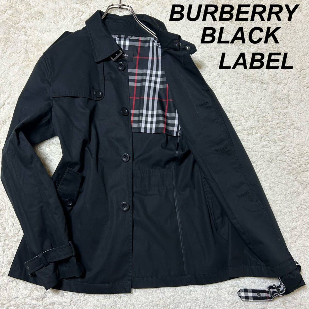 バーバリーブラックレーベル ステンカラー コート L ブラック BURBERRY 