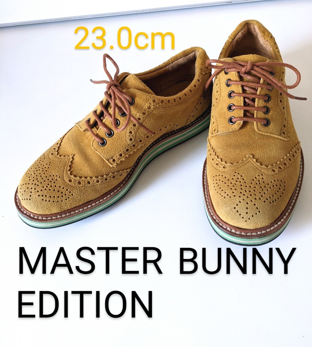 MASTER BUNNY EDITION 23cm マスターバニーエディション 本革スエード スパイクレス レディース ゴルフシューズ ウイングチップ  イエロー