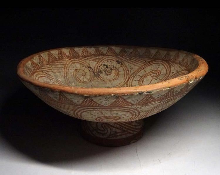 時代物　加彩　鉢　幅約33cm　アンダーソン 中国古玩 土器 発掘