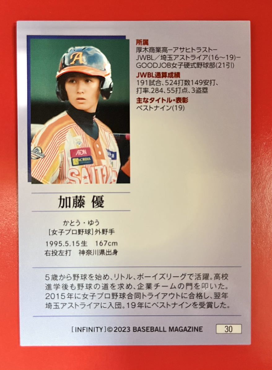 BBMスポーツトレーディングカード INFINITY2023 インフィニティ レギュラーカード 女子プロ野球 加藤優の画像2