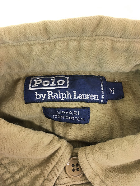 古着 90s Polo Ralph Lauren 「SAFARI」 ソリッド ヘビー モールスキン ワーク シャツ カーキ M 古着_画像5