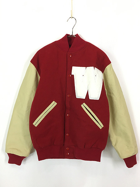 古着 90s USA製 Ripon Jackets 「W」 本革 レザー ウール スタジアム ジャケット スタジャン S_画像1