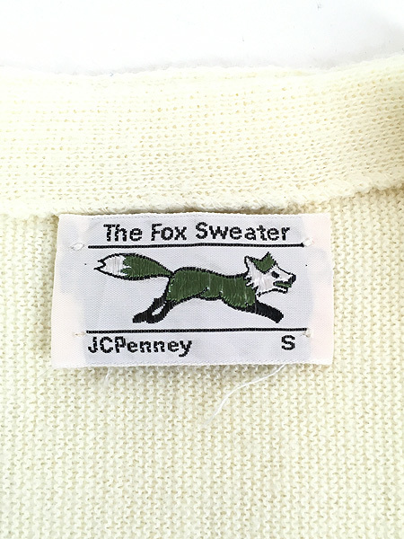 古着 80s USA製 JC Penney The Fox Sweater キツネ ワッペン アクリル ニット カーディガン クリーム S_画像7