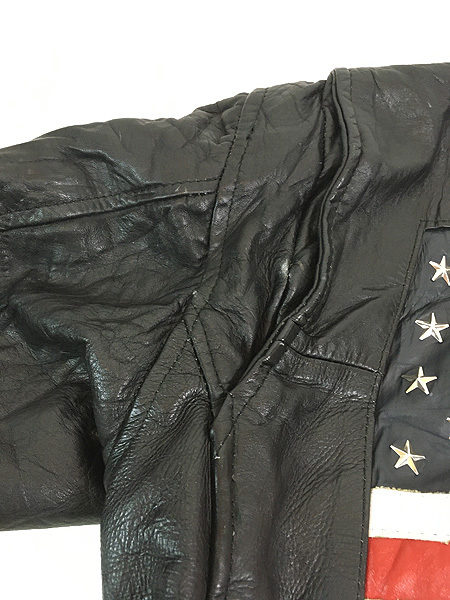 古着 90s Maryland Leather USA スタッズ フラッグ 星条旗 パデッド 本革 レザー ダブル ライダース ジャケット パキジャン 48_画像6