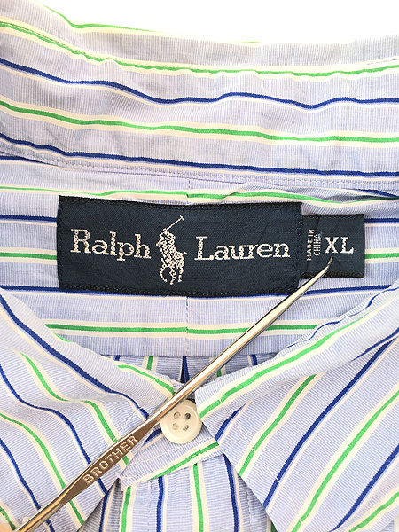 古着 90s Ralph Lauren マルチ ストライプ マチ付き 3点留 BD シャツ XL 古着_画像5