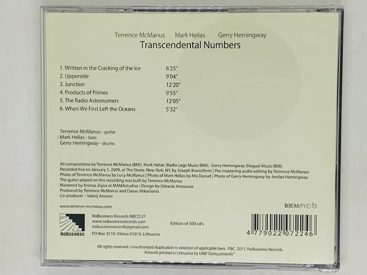 即決CD TRANSCENDENTAL Numbers / Terrence McManus , Mark Helias / ジャズ JAZZ アルバム X21_画像2