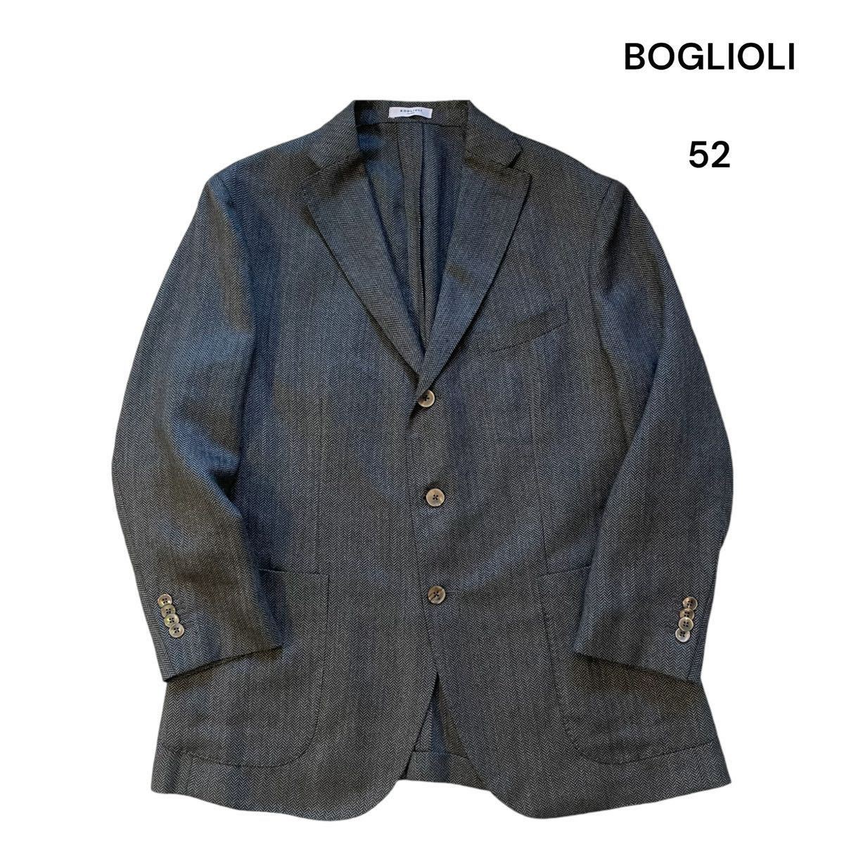 【美品】BOGLIOLI ボリオリ テーラードジャケット グレー 3ボタン 開き見せヘリンボーン グレー 52 イタリア製 Made in Italy 大きいサイズ