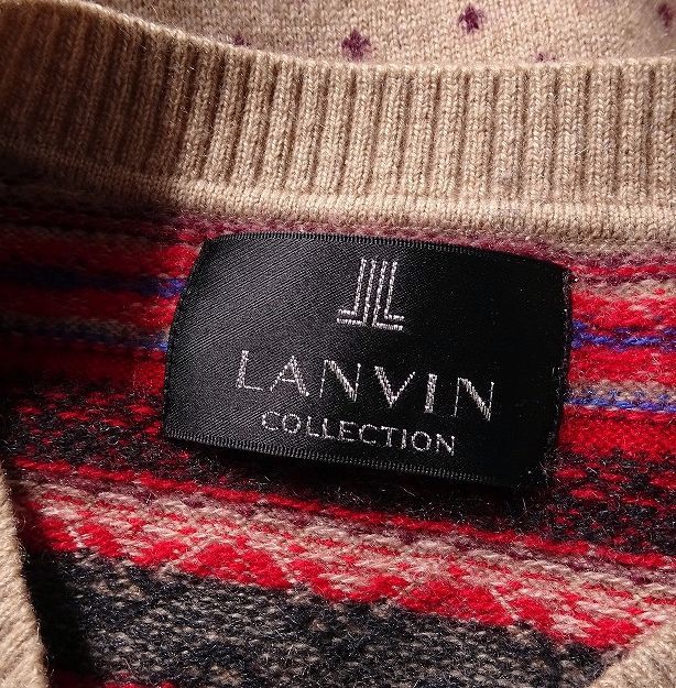 LANVIN COLLECTION ランバン コレクション カシミヤ100% クルーネックニット セーター ジャガード ドット 柄 フェアアイル (L) ●o-671_画像4