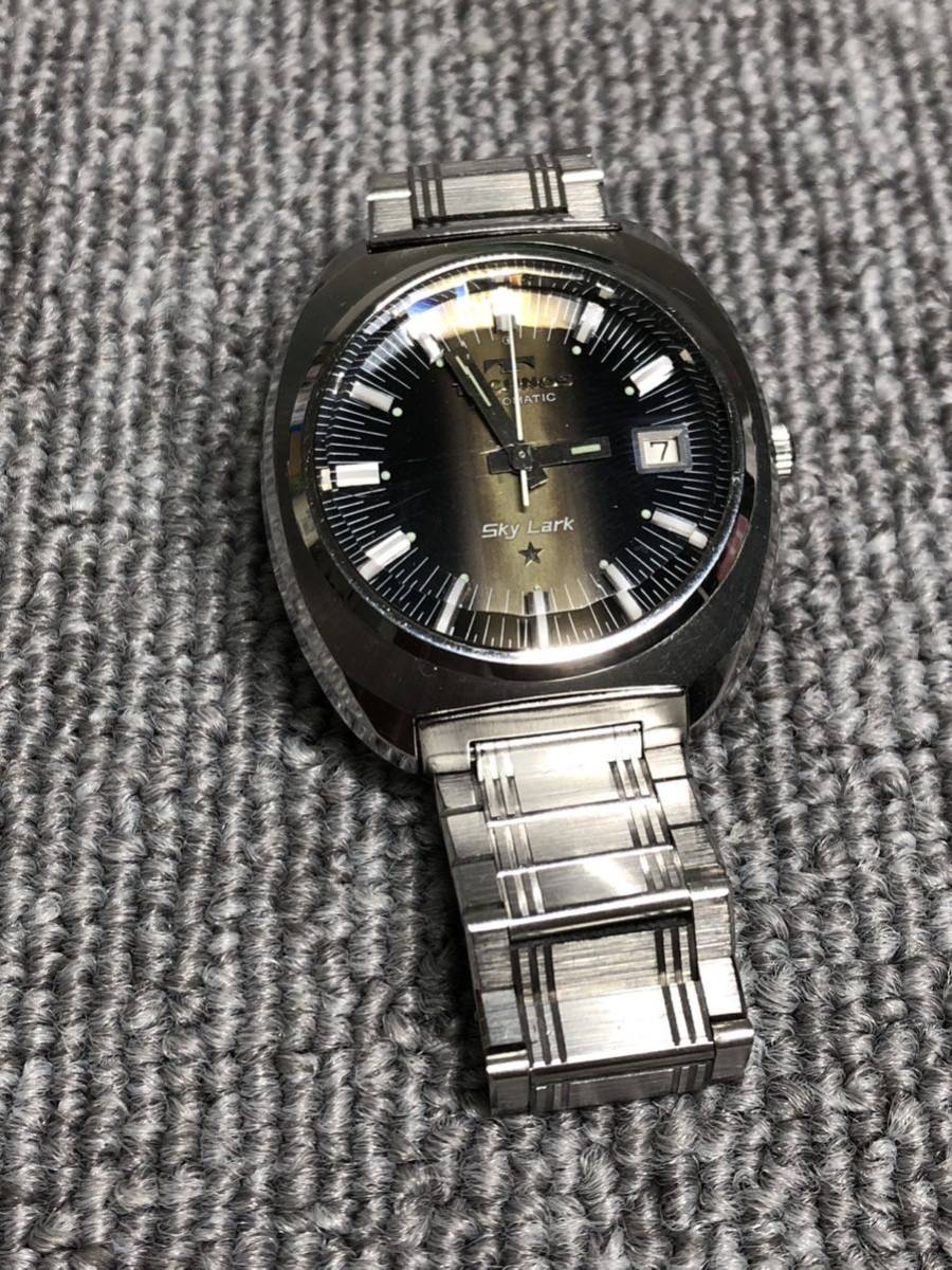  operation goods *TECHNOS Tecnos Sky Lark Sky la-k Date cut glass self-winding watch men's wristwatch original belt 