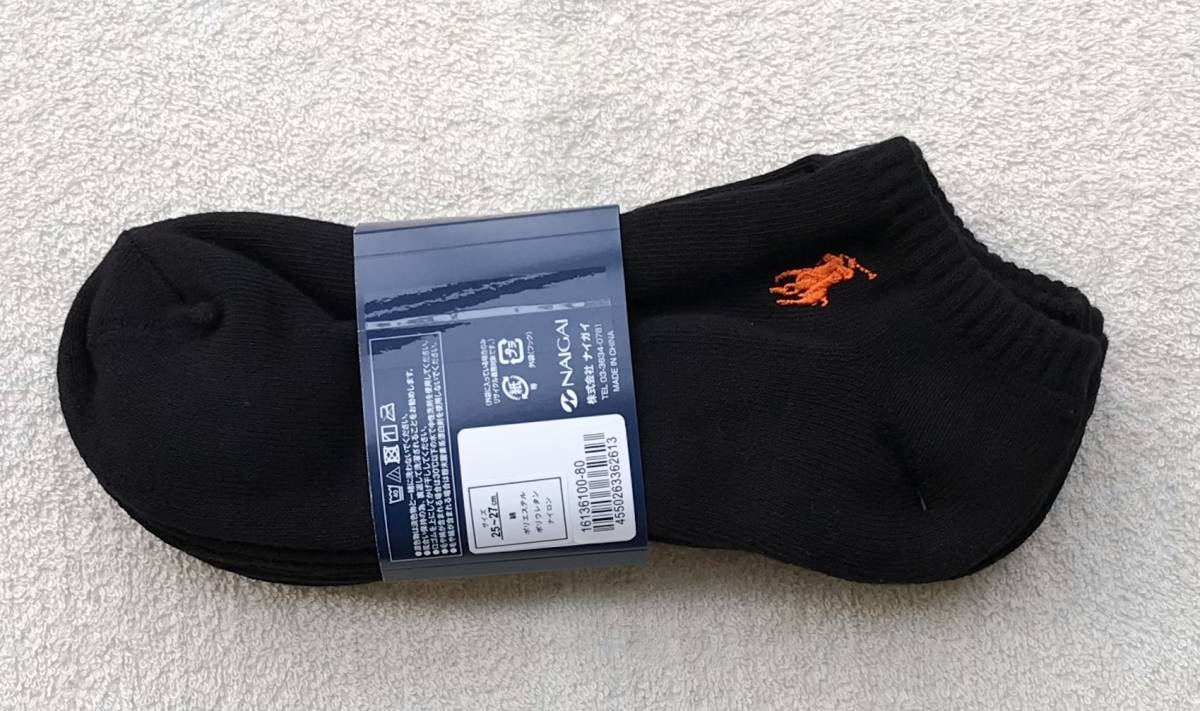 POLO RALPH LAUREN men's socks Short 25~27cm black × orange 3 pairs set 