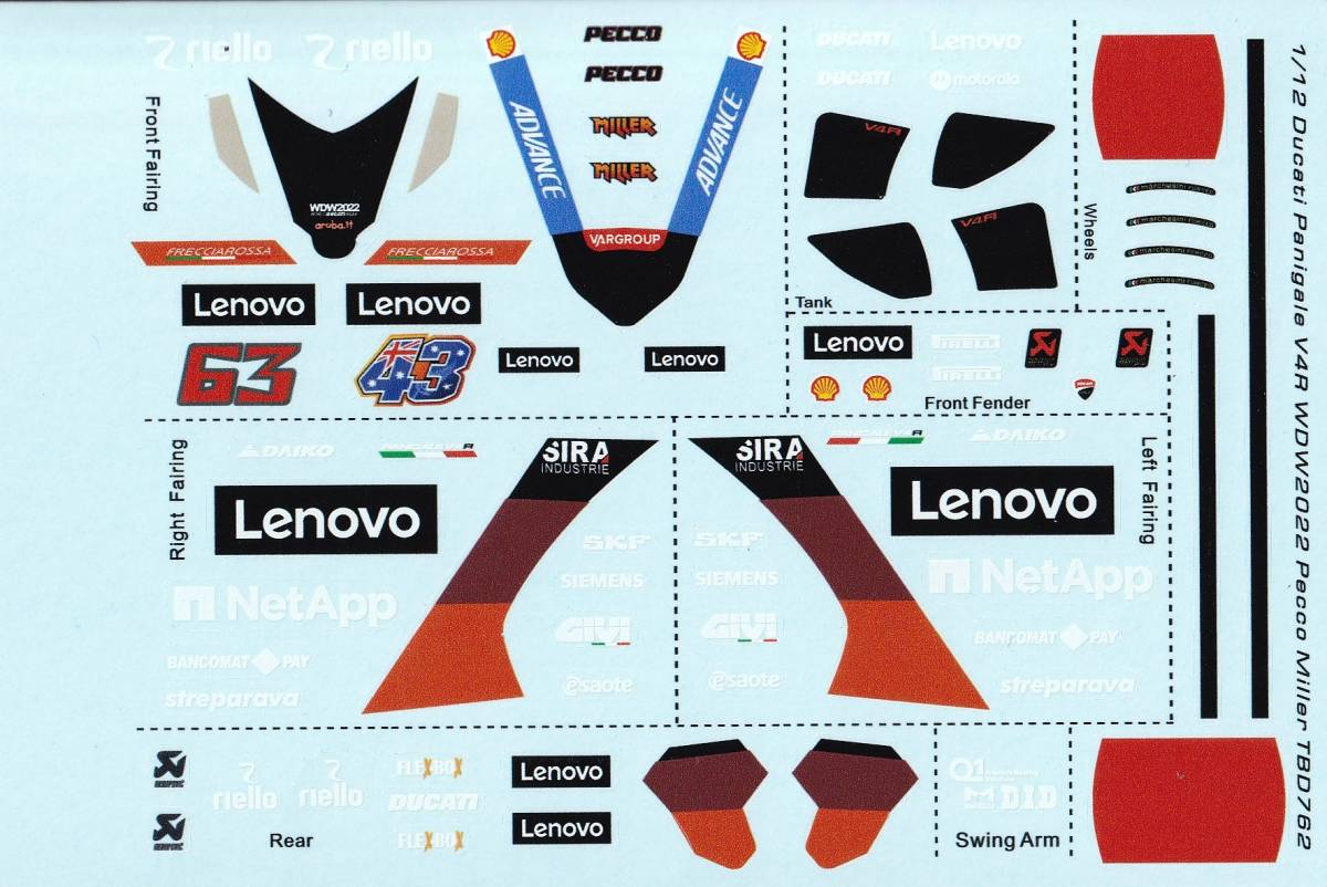 1／12 Ducati Panigale V4 WDW2022 デカールのみ オートバイ タミヤ_画像1