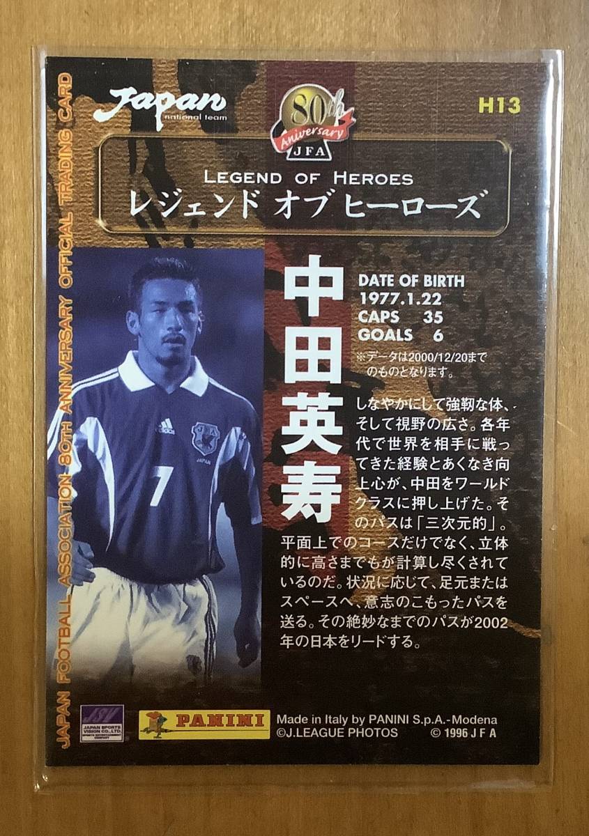 PANINI 中田英寿　LEGEND OF HEROES （H13）インサート　日本サッカー協会80周年記念記念オフィシャルカード　　_画像2