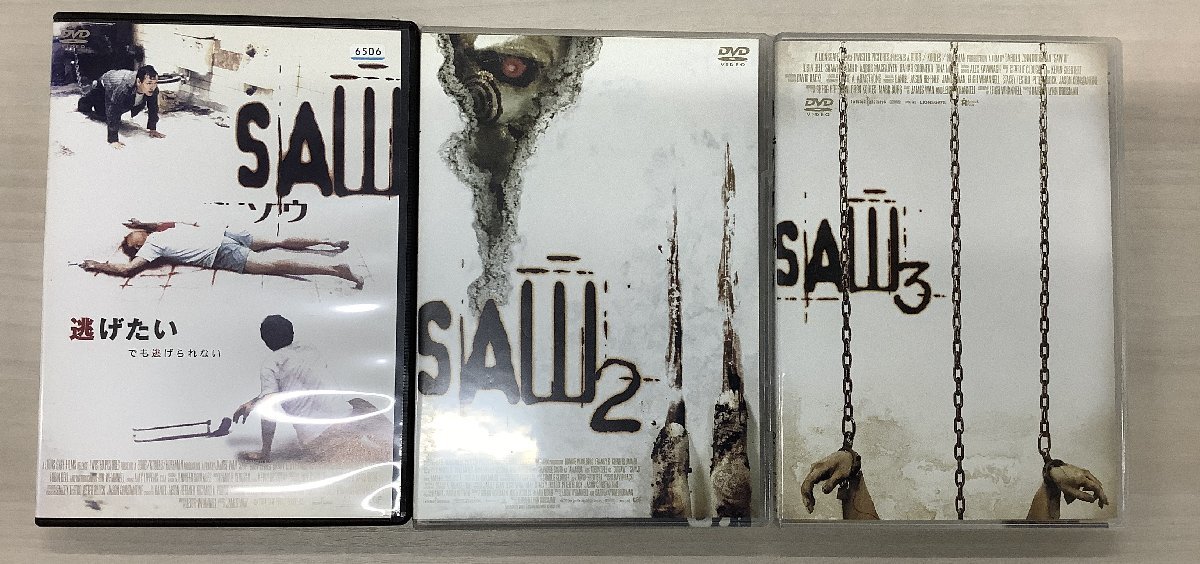 【閲覧注意！】スリラー映画　SAW　DVD　1～3セット　人の命を使った恐ろしいゲームの映画です！_画像1