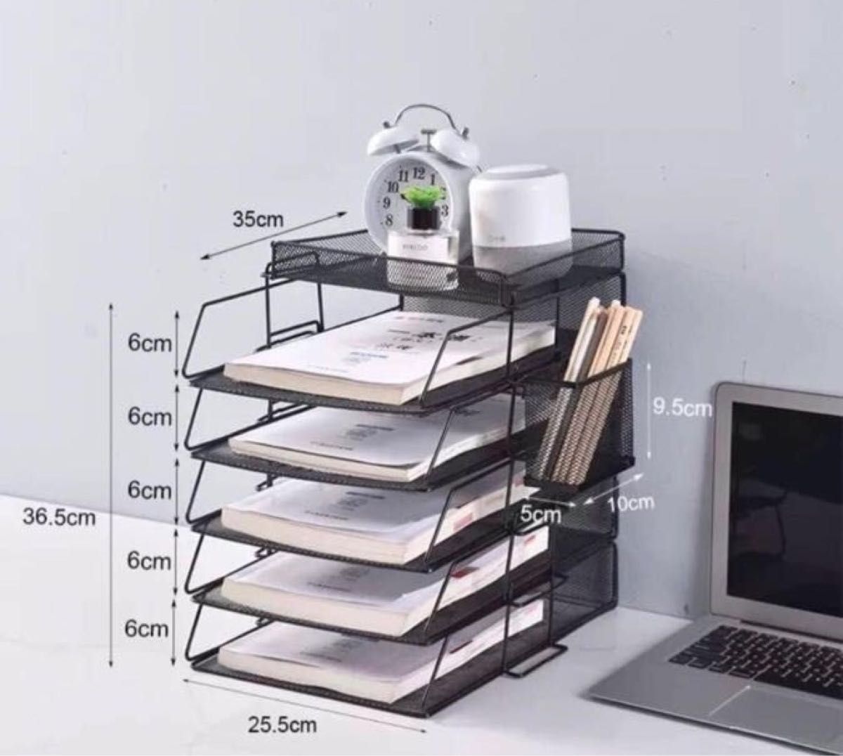 書類トレー 6段 レター卓上収納ラック メッシュメタルペン立て付文房具収納 自由組み立て ファイルラック