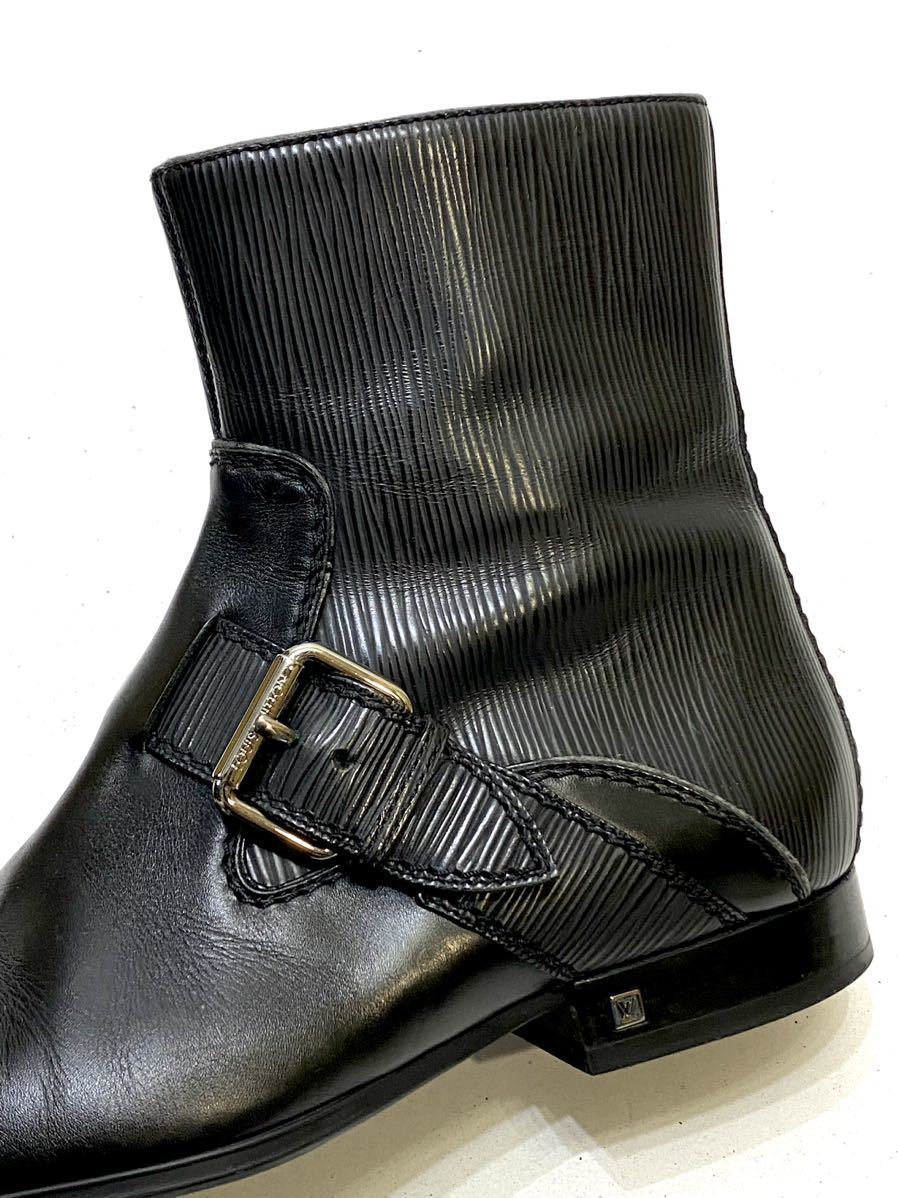 美品 LOUIS VUITTON エピレザー MENS ベルトストラップ サイドジップ アンクルブーツ ルイヴィトン ショートboots 黒 ブラック 6 25cm_画像6