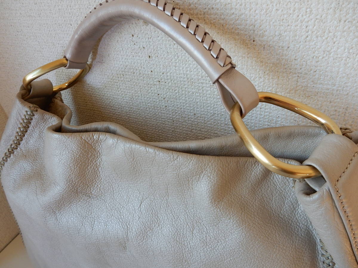  original leather * big size *SAZABY( Sazaby )* large size B4 correspondence * leather handbag Champagne ( metal fittings mat Gold )