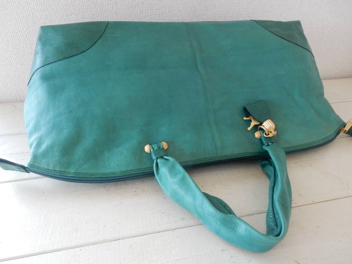  original leather *GINZA Kanematsu( Ginza Kanematsu )* large size B4 correspondence * south capital pills attaching Boston bag green ( metal fittings mat Gold )