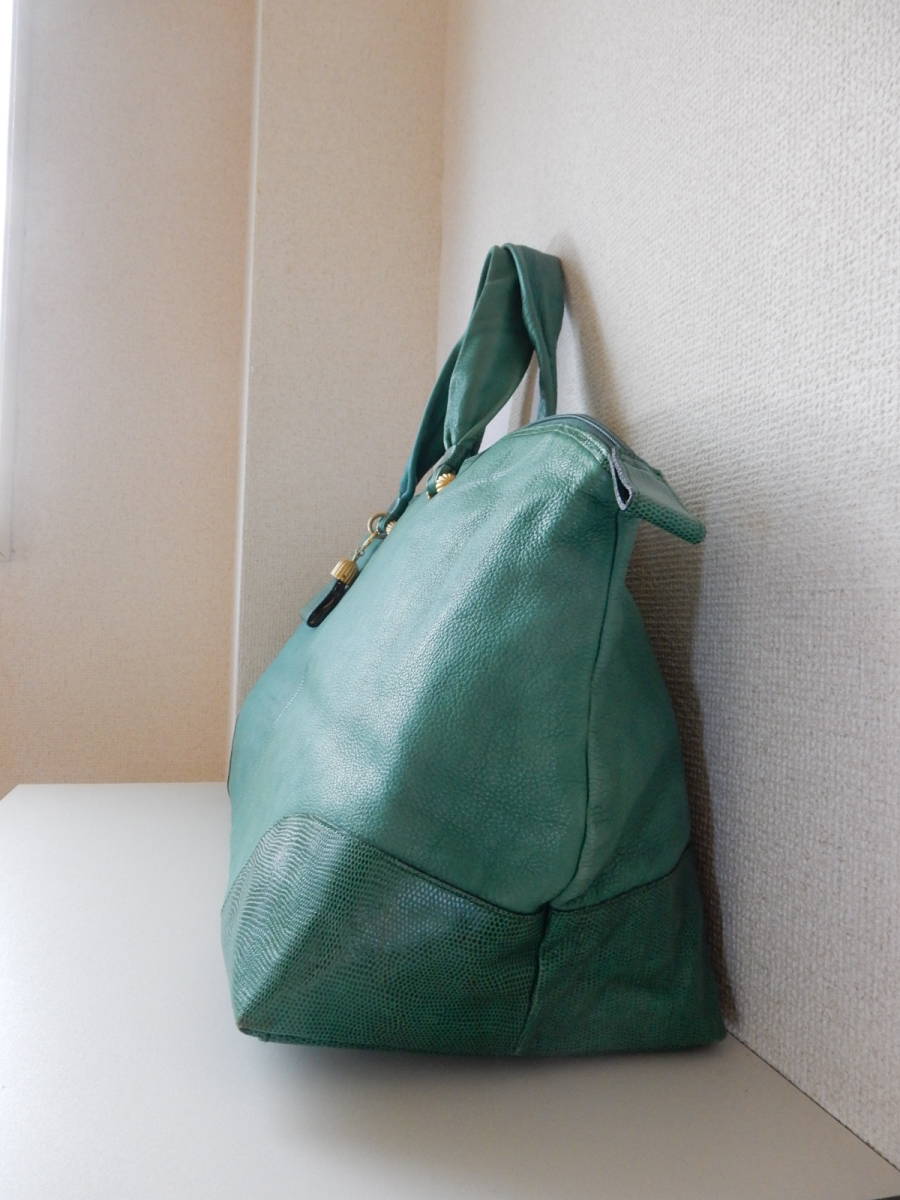  original leather *GINZA Kanematsu( Ginza Kanematsu )* large size B4 correspondence * south capital pills attaching Boston bag green ( metal fittings mat Gold )
