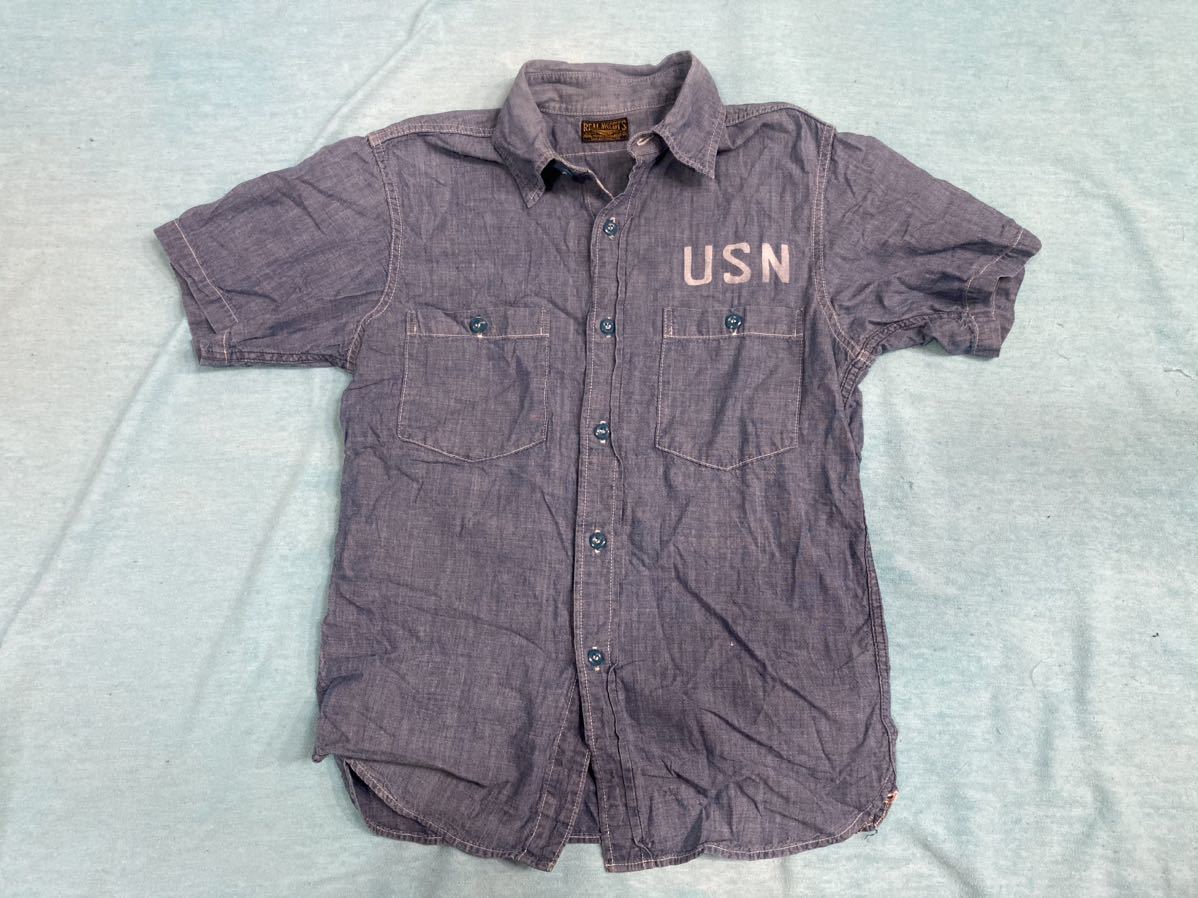ザ リアルマッコイズ アメリカ海軍シャンブレーシャツ 半袖　サイズ14(S相当)