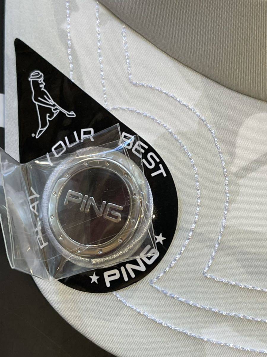 送料無料PING GOLFピンゴルフ最新モデル両面マーカー付フロントパネルキャップBIG PING迷彩柄HALFMESH汗止めアジャスターWhite(お買得)新品
