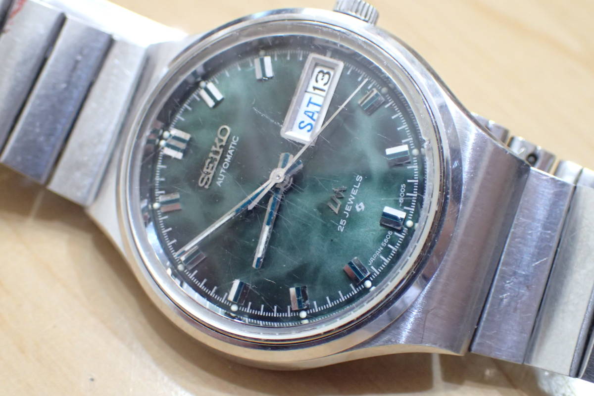 激レア ◆SEIKO/セイコー LM/ロードマチック 5606-6040◆ 天然石？/グリーンマーブル模様 自動巻きメンズ腕時計_画像10