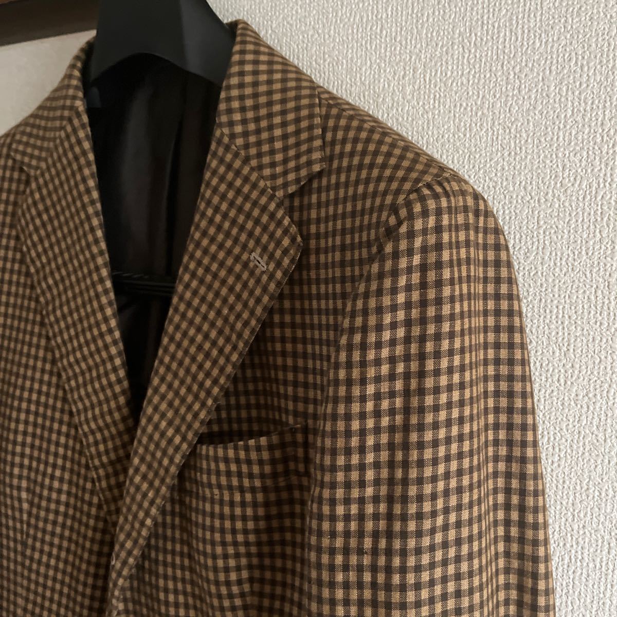  beautiful goods ERRICO FORMICOLAe Rico forumikola Arrows Italy made check tailored jacket 48 tea light brown flax cotton De Petrillo made 