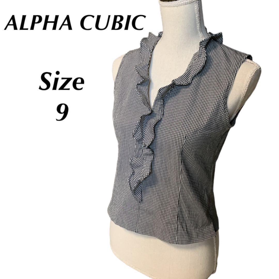 YT0339 100 jpy start! ALPHA CUBIC Alpha Cubic frill check no sleeve kaso- size 9 stretch 