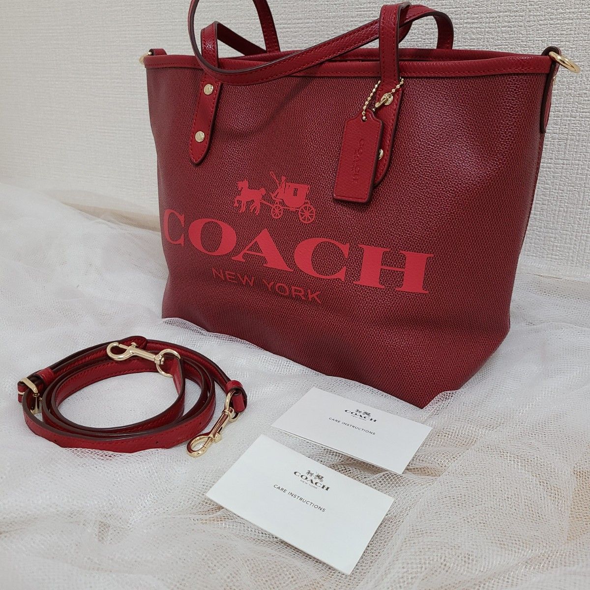 美品】COACH コーチ 2way トート ショルダーバッグ レザー レッド