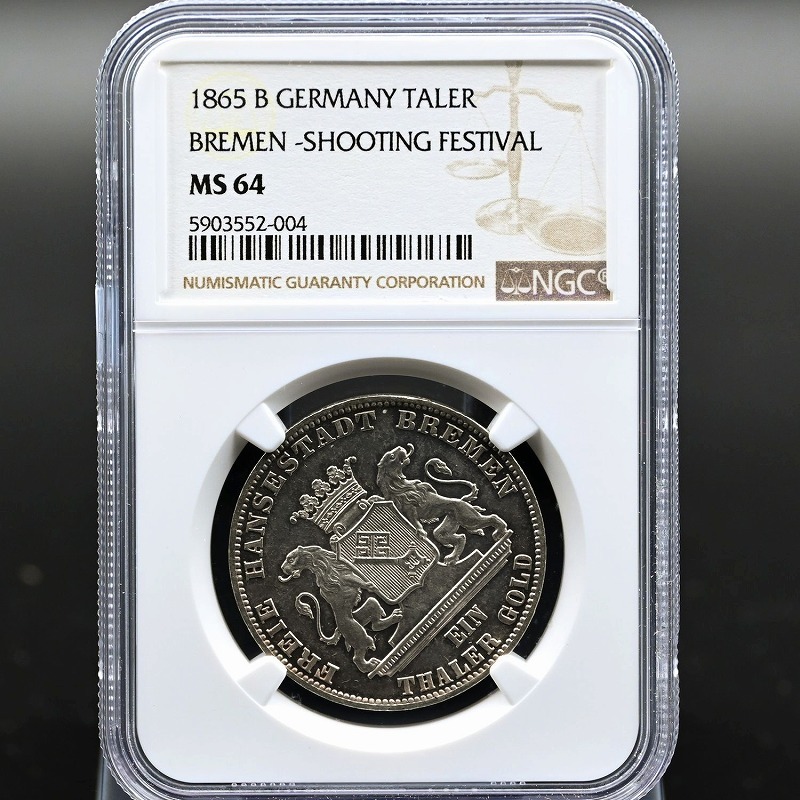 ドイツ 1865B MS64 NGC 銀貨 ターラー ブレーメン射撃祭 独国 アンティークコイン