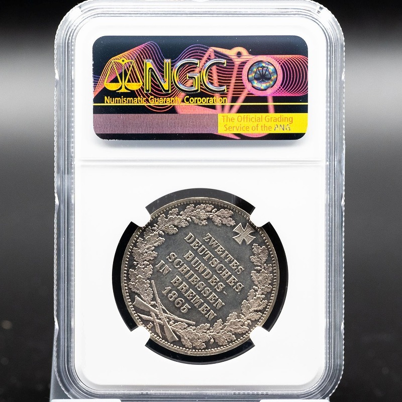 ドイツ 1865B MS64 NGC 銀貨 ターラー ブレーメン射撃祭 独国 アンティークコイン_画像3