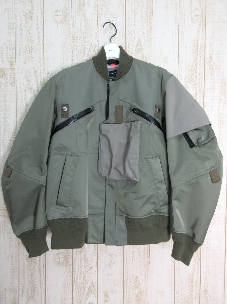 sacai x ACRONYM/サカイ アクロニウム：22SS MA-1 ボンバージャケット 22-02762M カーキ コラボ サイズ1/メンズ/中古/USED