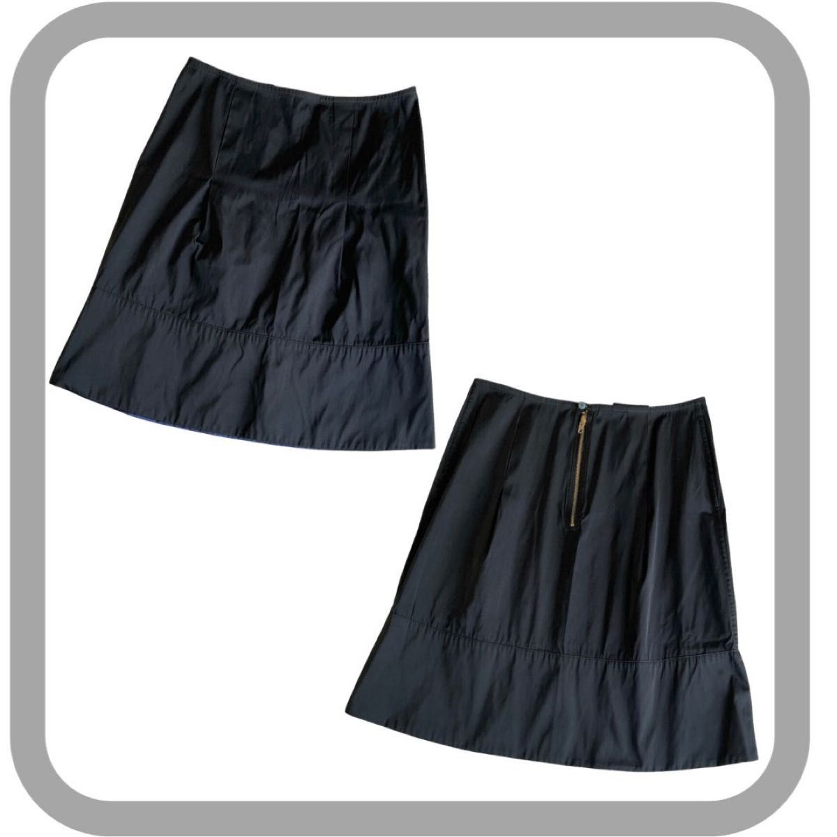 自由区　オンワード　日本製　リバーシブル　膝丈スカート　黒×紺　オフィス　36
