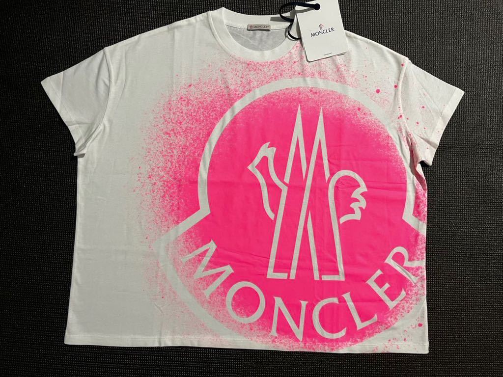 新品 モンクレール MONCLER 最高級　Tシャツ　スノー　ビックロゴ ピンク マーク オーバーサイズ　S　モンクレールジャパンタグ付き正規品