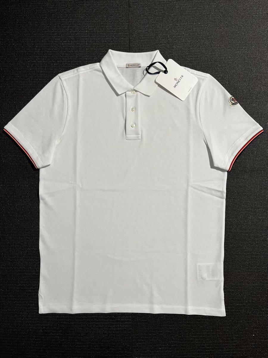 新品 モンクレール MONCLER 最高級 　ポロシャツ 袖 ロゴ XL 白 コットン１００％ ジャパンタグ付き正規品