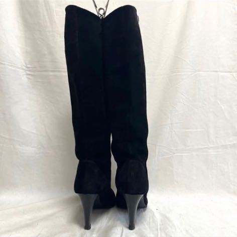 【日本製】銀座かねまつ(GINZA KANEMATSU) スエードロングブーツ ブラック ペコス 23.5cmD_画像4