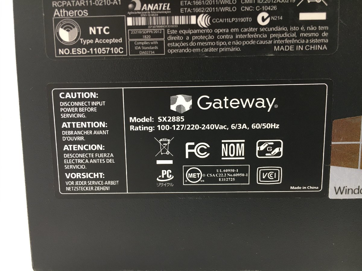 ♪▲【GATEWAY ゲートウェイ】デスクトップPC/Core i5 4440(第4世代)/HDD 1TB SX2885 Blanccoにて消去済み 1003 D 22_画像6