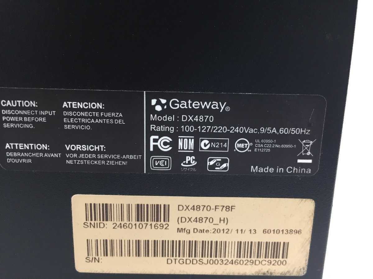 ♪▲【Gateway ゲートウェイ】デスクトップPC/Core i7 3770(第3世代)/HDD 1TB DX4870 Blanccoにて消去済み 1030 D 22_画像6