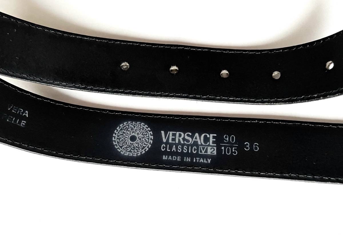 ■ VERSACE CLASSIC V2 ヴェルサーチ グレカ柄バックル クロコ型押し ベルト 84cm_画像5