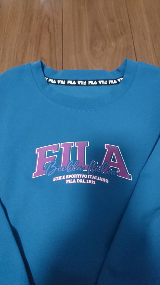 未使用 FILA フィラ レディース ブルーグリーン ロゴ 長袖 Tシャツ カットソー プルオーバー トレーナー Mサイズ スポーツ 日常 _画像2